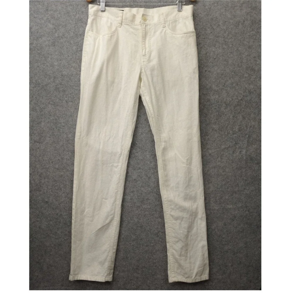 PERRY ELLIS Linen Pants Mens 30x32 White Slim Fit Tapered Trouser Summer Light